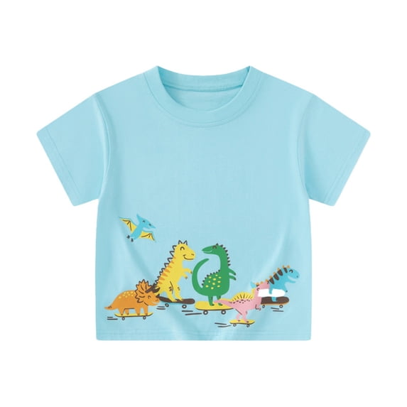 LRen Kids T-Shirt Boys Cute Graphic Crewneck Tee Short Sleeve Casual Basic Summer Vacation Outfit Light Blue,11-12 Years