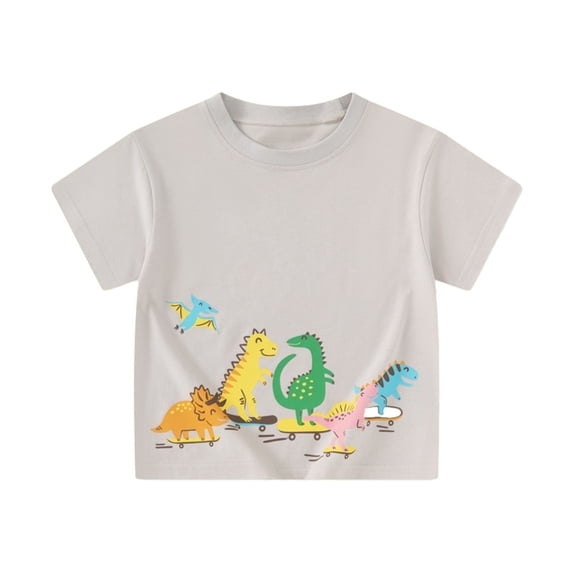 LRen Kids T Shirts for Boys,Toddler Kids Crew Neck Short Sleeve Dinosaur Print T Shirt, Cute Casual Back To School Clothes for Summer Daily Wear,Grey