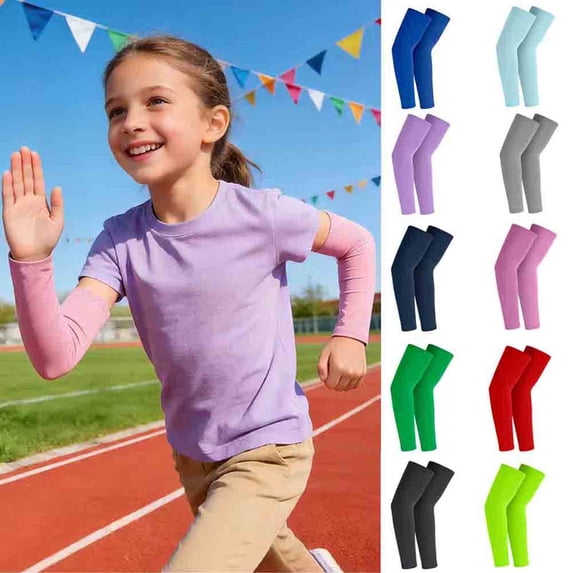 LRen Kids UV Protection Arm Sleeves, Solid Color Cooling Compression Sleeves for Boys Girls Outdoor Activities