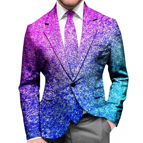LRen Men Shiny Sequin Blazer Tuxedo Party Dinner Prom One Button Suit Jacket Wedding Festival Tuxedo Sport Coat,M,A4-Purple