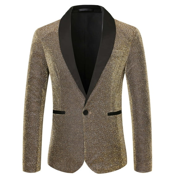 LRen Men's Casual Blazer Lightweight Sport Coats Two Buttons Slim Fit Suit Jacket for Business Wedding Dress,M,A2-Gold