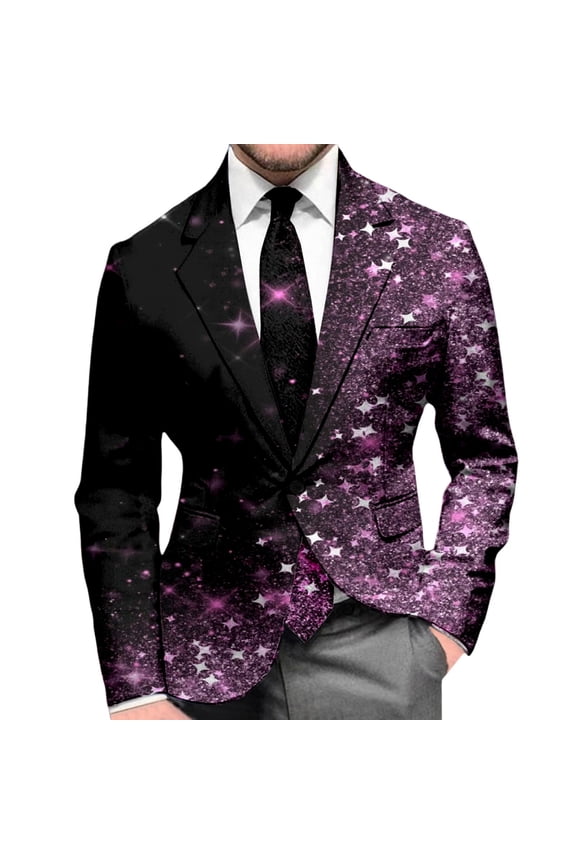 Men's Sequin Jackets Open Front Blazer Jacket Casual Long Sleeve Sparkly Cardigan Coat with Pocket,L,A6-Purple