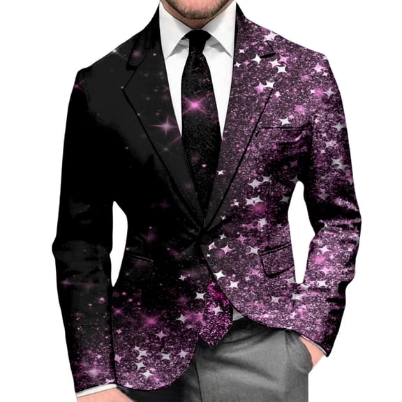 LRen Men's Sequin Jackets Open Front Blazer Jacket Casual Long Sleeve Sparkly Cardigan Coat with Pocket,XL,A6-Purple