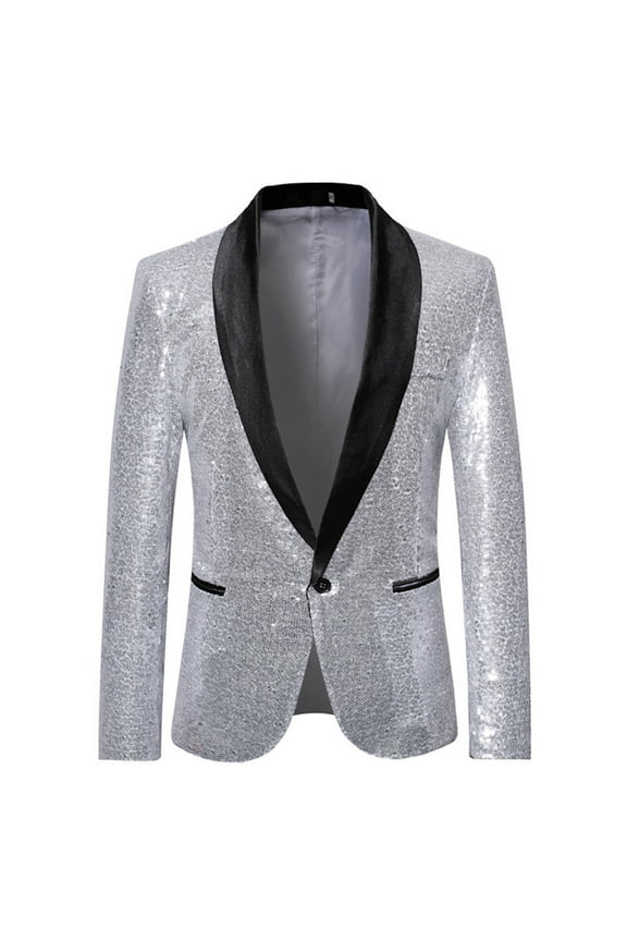 Mens Blazers Slim Fit Business Casual Men Suit Sport Coat One Button Travel Blazer Lightweight Suit Jacket ,XL,A2-Silver