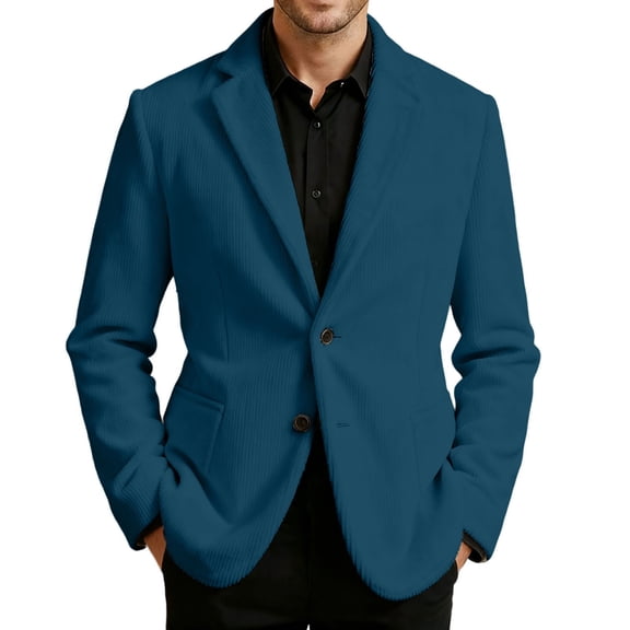 LRen Mens Corduroy Blazer Jackets Slim Fit Two Button Casual Sports Coat,2XL,A2-Blue