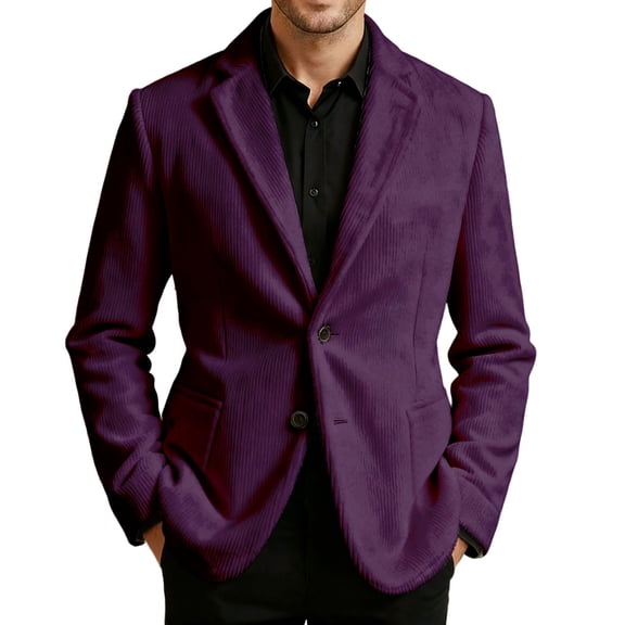 LRen Mens Corduroy Blazer Jackets Slim Fit Two Button Casual Sports Coat,2XL,A2-Purple