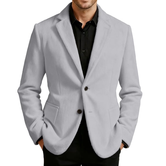 LRen Mens Corduroy Blazer Jackets Slim Fit Two Button Casual Sports Coat,X3XL,A2-Light Gray