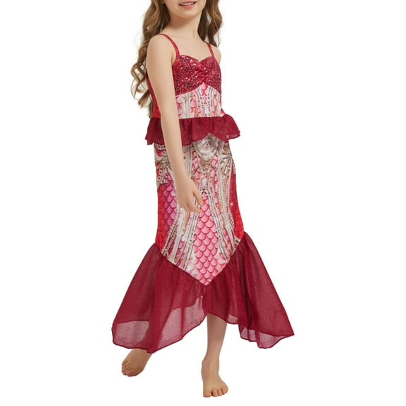 LRen Mermaid Swimsuit with Tail Toddler 3pcs Ruffles Sequin Top Fish Tail Set Girls Tankini Swimsuit Cute Bikini Swimwear with Cover Up Skirt 3 Pieces Swimming Suit