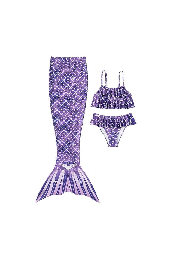 Mermaid Tail Swimsuit for Girls 7-8 3pcs Ruffles Sequin Top Mermaid Tail Girls Tankini Swimsuit Cute Bikini Swimwear Rash Guard 3 Pieces Swimming Suit