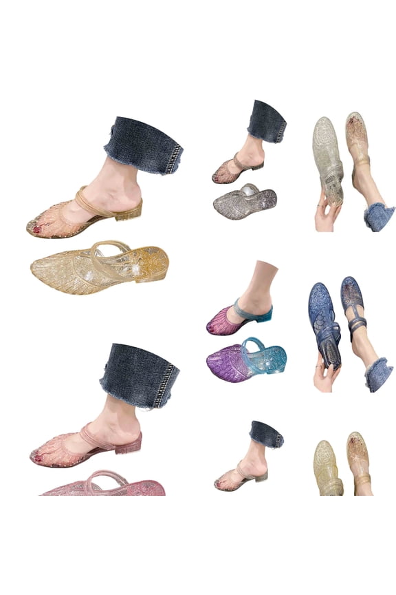 Modern Lattice Ballet Flats for Women Comfortable Slip On Pointed Toe Womens Jelly Shoes Beach Slide Shoe
