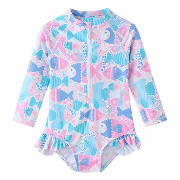 LRen One Piece Swimming Suit for Girls Long Sleeve Rash Guard Bathing Suits Upf 50+ Sun Protection Casual Summer Beach Swimwear Set