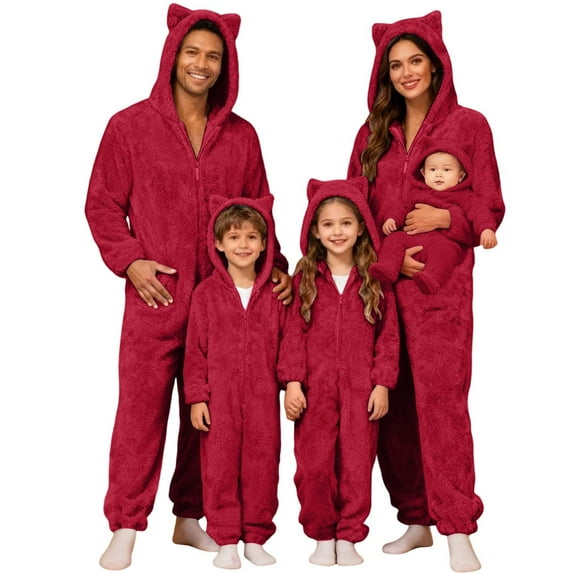 LRen Onesie Christmas Family Matching Pajamas Adult Couples Men PJs Hooded Women One-piece Sleepwear,B-Wine,XXL