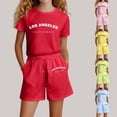thumbnail image 1 of LRen Outfits for Girls 7-8 Letter Print Short Sleeve T Shirt Tops Crewneck Trendy Activewear Clothing Set for Girls Preppy Clothes, 1 of 4