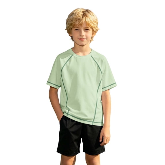 LRen Rash Guard for Boys Crew Neck Short Sleeve T-Shirts Youth Quick Dry Beach Rashguard