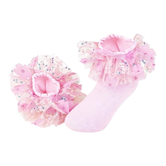 LRen Ruffle Socks for Girls Frilly Ruffle Socks, Double Lace Turn Frilly Dress Socks for Flower Girl Back To School Wedding Party Daily Wear