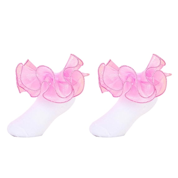 LRen Ruffle Socks for Girls Frilly Ruffle Socks, Double Lace Turn Frilly Dress Socks for Flower Girl Back To School Wedding Party Daily Wear