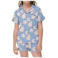 thumbnail image 1 of LRen Satin Pajamas for Girls 14-16 Bow Graphic Button Down Short Sleeve Lapel Shirt Pj Short 2 Piece Snug Fit Trendy Outfi Toddler Clothes Set,Z3-Light Blue,12-13 Years, 1 of 5