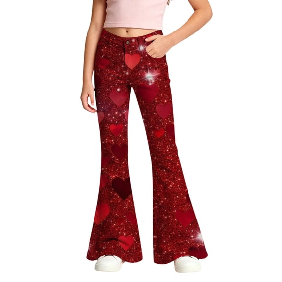 LRen School Uniform Pants for Girls Bootcut School Uniform Slacks Preppy Pull on Loose Fit with Pockets Long Pants Back To School Pants Age 7-8 Years
