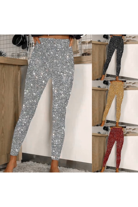 Sequin Pants for Women Flare High Waisted Pull On Elastic Waist Party Club Mardi Gras Night Out Dance Stretch Pants