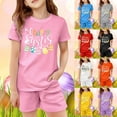 thumbnail image 1 of LRen Summer Outfits for Girls 6 Cartoon Print Short Sleeve Tops and Shorts Set Crewneck Casual Holiday T Shirt Short Pants 2 Piece Suit Outdoor Casual Clothes, 1 of 4