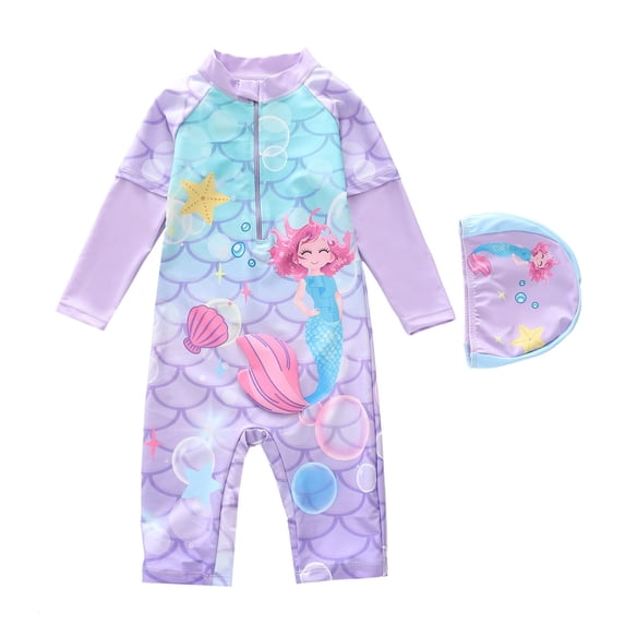 LRen Swim Suits for Girls 6-7 Long Sleeve Swimsuits Two Piece Rash Guard Bathing Suit Upf 50+ Swimsuit Casual Round Neck Beach Swimwear Kids Sunsuits Swimwear Set