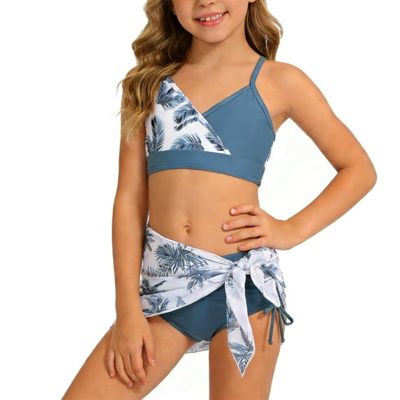 LRen Swim Suits for Girls 8-10 3 Piece Ruffles Beach Swimwear for Kids Cute Summer Rash Guard Bathing Suits Girl Beach Swimwear Girls Swimsuit Bathing Suits Set
