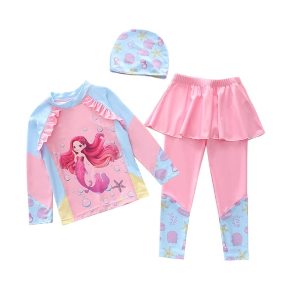 LRen Swim Suits for Girls 14-16 3pcs Ruffle Swimwear for Kids Girls Cute Summer Rash Guard Bathing Suit Girls Beach Swimwear Swimming Bikini Set