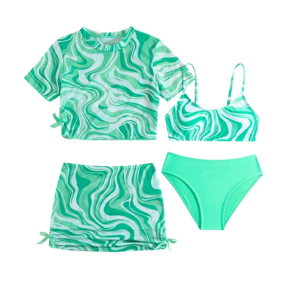 LRen Swimsuit for Girls 7-8 3pcs Ruffles Swimwear for Kids Girls Cute Funny Summer Rash Guard Bathing Suits Girls Beach Swimwear Toddler Girls Swimsuit Set