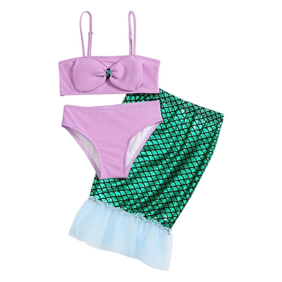 LRen Swimsuits for Teens Three Piece Ruffle Bikini Swimwear for Kids Girls Funny Summer Rash Guard Tankini Swimsuit Girl Beach Swimwear Bathing Suit Set for Little Girls