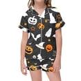 thumbnail image 1 of LRen Teen 2‑Piece Halloween Pajamas Set, Button‑Up Satin Short Sleeve Top & Shorts Pjs Sleepwear Halloween Gifts Outfit for Teens, 1 of 5