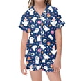 thumbnail image 1 of LRen Teen 2‑Piece Halloween Pajamas Set, Button‑Up Satin Short Sleeve Top & Shorts Pjs Sleepwear Halloween Gifts Outfit for Teens, 1 of 5