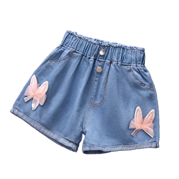 LRen Girls Jean Shorts Y2K High Waist Ripped Leg Distressed Denim Shorts with Elastic Waitband