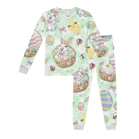 LRen Toddler Boy Easter Outfit 2-Piece Long Sleeve Cartoon Prints Tee and Pants Two Piece Set Kids Girls Easter Day Gift,6-7 Years