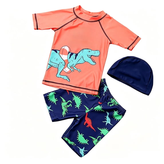 LRen Toddler Boy Swimsuit Boys Swim Set 2 Piece Short Sleeve Boys Swimming Shirt Trunks Rash Guard Bathing Suits