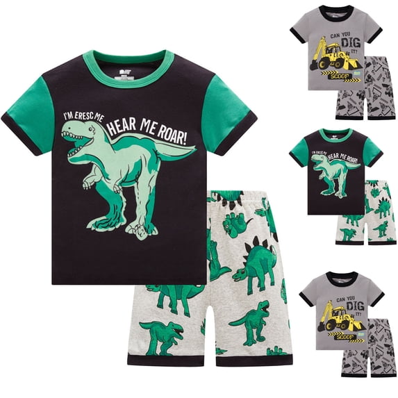 LRen Toddler Boys Outfits Cute Dinosaur Graphic Print T Shirts Shorts Summer Short Sleeve Cotton Round Neck Kids 2PCS Sets Clothes