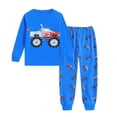 thumbnail image 1 of LRen Toddler Boys Outfits Cute Dinosaur Truck Cotton Kids 2 Piece Long Sleeve Crewneck Tops+Pants Set Loose Fit Trendy Clothes,Blue,3-4 Years, 1 of 4
