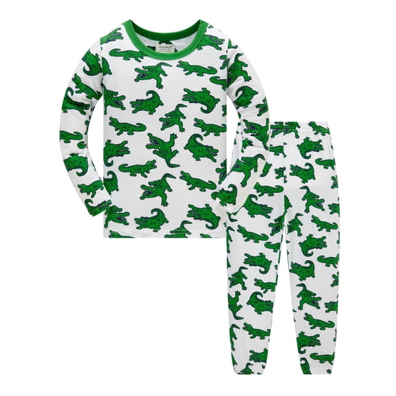 LRen Toddler Boys Outfits Cute Dinosaur Truck Cotton Kids 2 Piece Long Sleeve Crewneck Tops+Pants Set Loose Fit Trendy Clothes,Green,6-7 Years