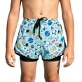 thumbnail image 1 of LRen Toddler Boys Swim Trunks with Compression Liner & Pockets Stretch Quick Dry Swim Shorts Drawstring Swimsuit, 1 of 6