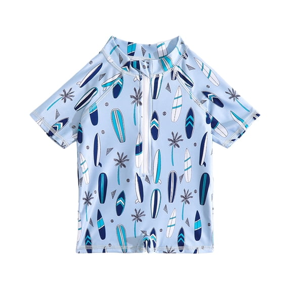 LRen Toddler Boys Swimsuit One Piece Rash Guard Suits Short Sleeve Swimwear Kids UPF 50+ Bathing Suit Zip Rashguards