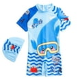 thumbnail image 1 of LRen Toddler Boys Swimsuit One Piece Rash Guard Suits Short Sleeve Swimwear Kids UPF 50+ Bathing Suit Zip Rashguards, 1 of 3