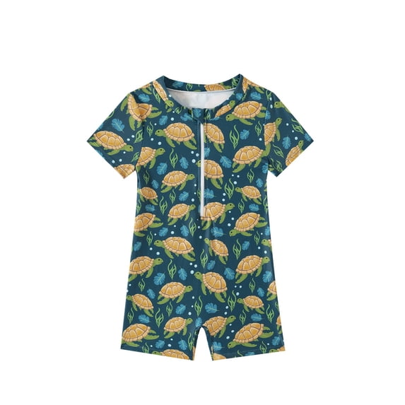 LRen Toddler Boys Swimsuit One Piece Rash Guard Suits Short Sleeve Swimwear Kids UPF 50+ Bathing Suit Zip Rashguards