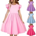 thumbnail image 1 of LRen Toddler Dress Girls Summer Ruffle Sleeve Swing Midi Casual Sundress Bow Birthday Party Dress Clothes 3-8 Years, 1 of 6