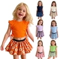 thumbnail image 1 of LRen Toddler Girl Outfits, 2 PCS Girls Crop Tops Ruffle Sleeve T-Shirts And Skirts, Summer Ruched Tie Up Basic Tees Shirts Casual Outfits for Kids, 1 of 4
