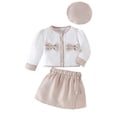 thumbnail image 1 of LRen Toddler Girl Skirts Outfit Ribbed Long Sleeve Tops Plaid Skirt Beret Baby Fall Winter Clothes,18-24 Months,Z4-Khaki, 1 of 7