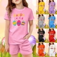thumbnail image 1 of LRen Toddler Girl Summer Outfits 4t Letter Print Short Sleeved Tops and Shorts Round Neck Casual Shorts Beach Playwear Outfits Preppy Clothes, 1 of 4