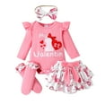 thumbnail image 1 of LRen Toddler Girl Valentines Day Outfit Bow Heart Print Ruffle Short Sleeve Sweatshirts Tops and Pants Spring Clothes Set, 1 of 6