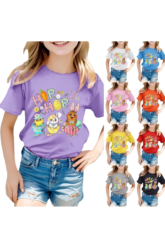 Toddler Girls Easter Shirts Bunny Short Sleeve T Shirt Top Easter's Day Happy Easter Pullover Tops Clothes for Children