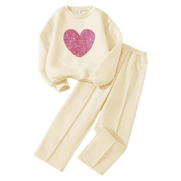 LRen Toddler Girls Fall Outfits Long Sleeve Top and Sweatpants Two Piece Set for Cool Weather 8-9 Years,Z14-White