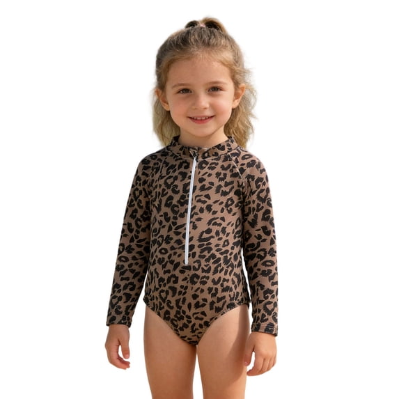 LRen Toddler Girls Long Sleeve Rash Guard Long Sleeve Swimsuits 2 Piece Rash Guard Bathing Suits Upf 50+ Uv Casual Round Neck Beach Swimwear Kids Sunsuits Swimwear Set