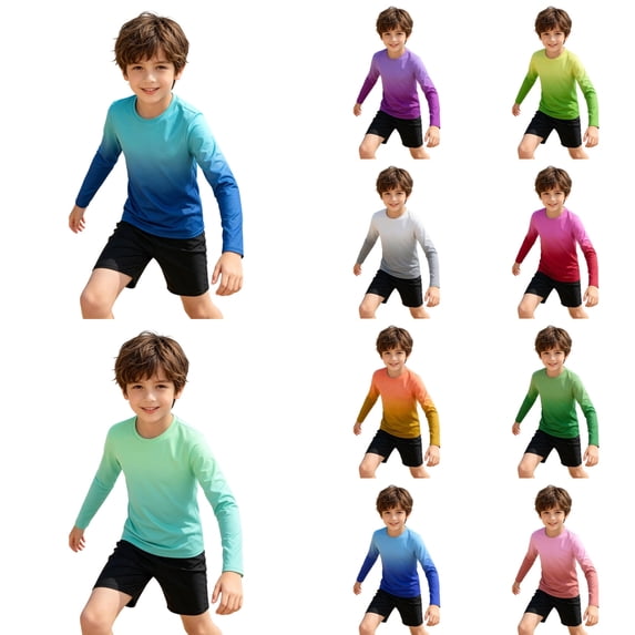 LRen Toddler Rash Guard Gradient Printed, Breathable Kids Rash Guard for Boys Girls Long Sleeve Swim Shirt for Summer Water Recreation,3-4 Years